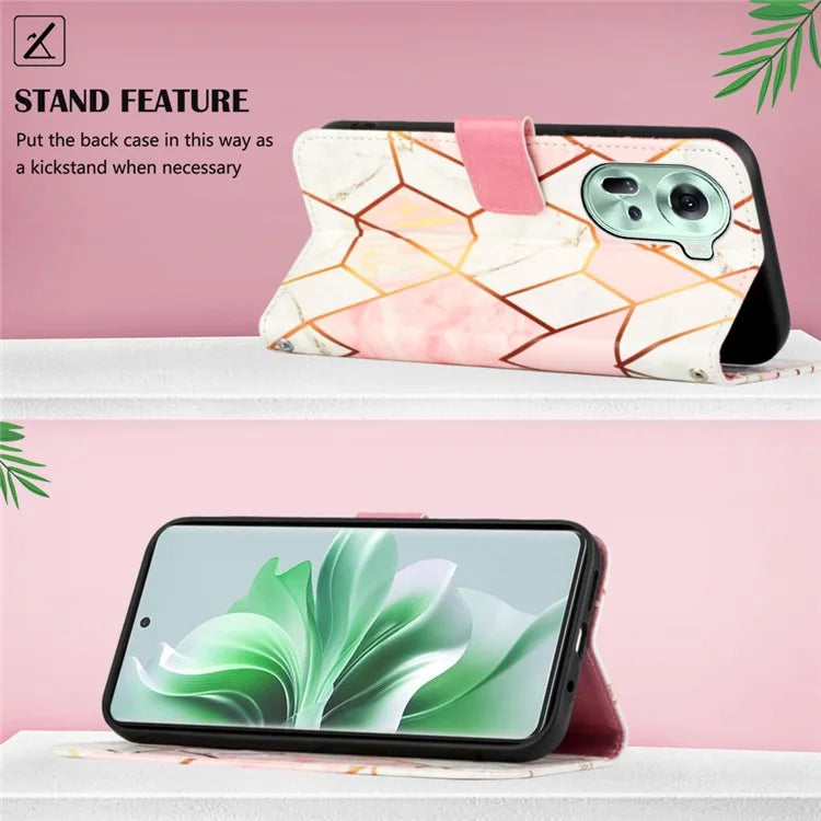 For Oppo Reno11 5G (Global) Phone Case YB Pattern Printing Leather Series-6 Marble Pattern Leather Wallet Case