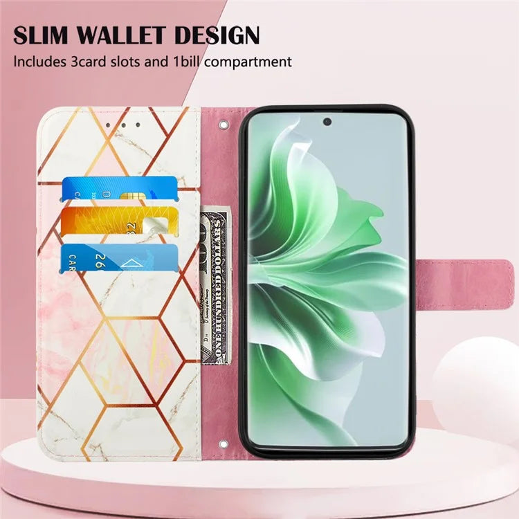 For Oppo Reno11 5G (Global) Phone Case YB Pattern Printing Leather Series-6 Marble Pattern Leather Wallet Case