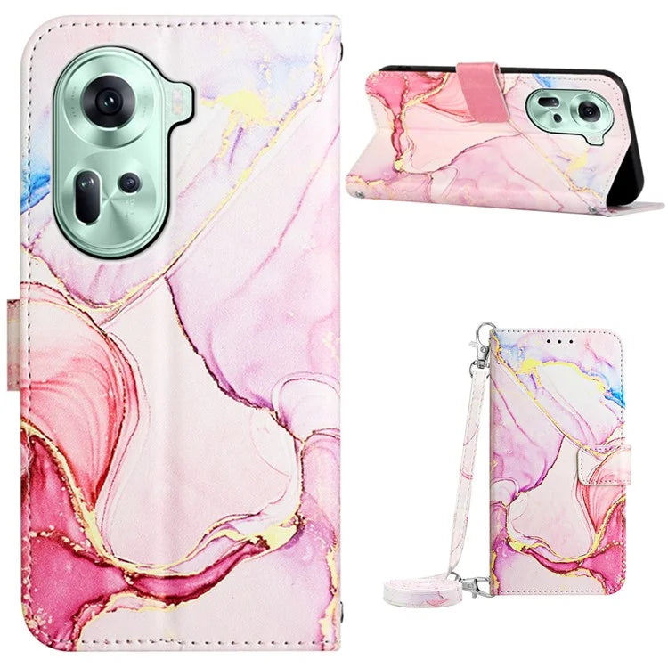 For Oppo Reno11 5G (Global) Phone Case YB Pattern Printing Leather Series-6 Marble Pattern Leather Wallet Case