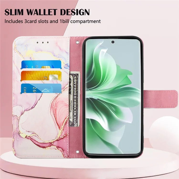 For Oppo Reno11 5G (Global) Phone Case YB Pattern Printing Leather Series-6 Marble Pattern Leather Wallet Case