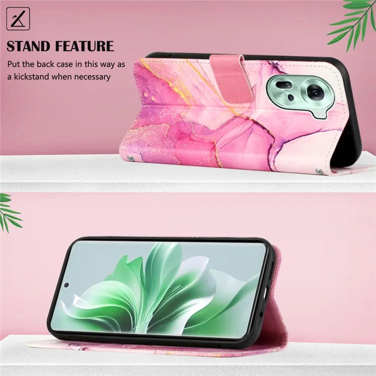 For Oppo Reno11 5G (Global) Phone Case YB Pattern Printing Leather Series-6 Marble Pattern Leather Wallet Case