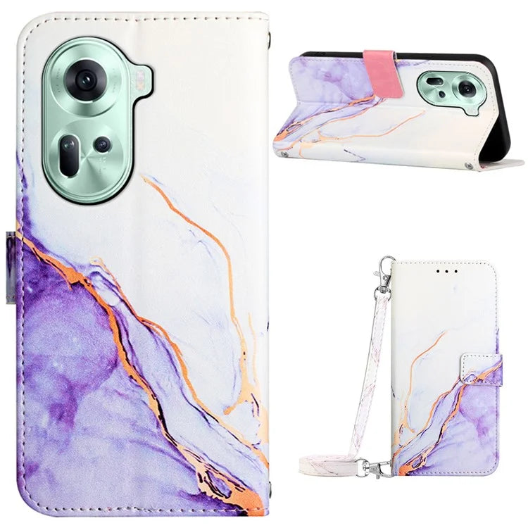 For Oppo Reno11 5G (Global) Phone Case YB Pattern Printing Leather Series-6 Marble Pattern Leather Wallet Case