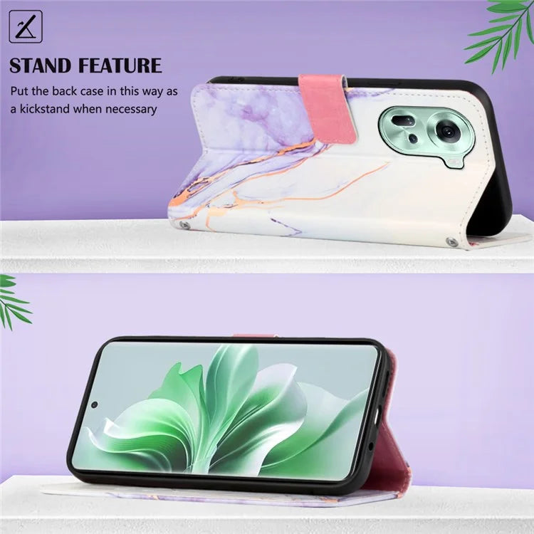For Oppo Reno11 5G (Global) Phone Case YB Pattern Printing Leather Series-6 Marble Pattern Leather Wallet Case