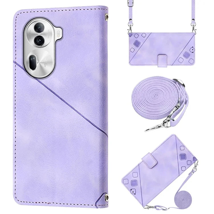 PT005 YB Imprinting Series-7 for Oppo Reno11 Pro 5G (Global) Case Skin-touch Leather Phone Cover with Crossbody Lanyard
