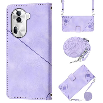 PT005 YB Imprinting Series-7 for Oppo Reno11 Pro 5G (Global) Case Skin-touch Leather Phone Cover with Crossbody Lanyard