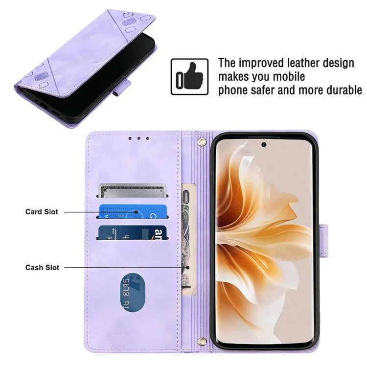 PT005 YB Imprinting Series-7 for Oppo Reno11 Pro 5G (Global) Case Skin-touch Leather Phone Cover with Crossbody Lanyard