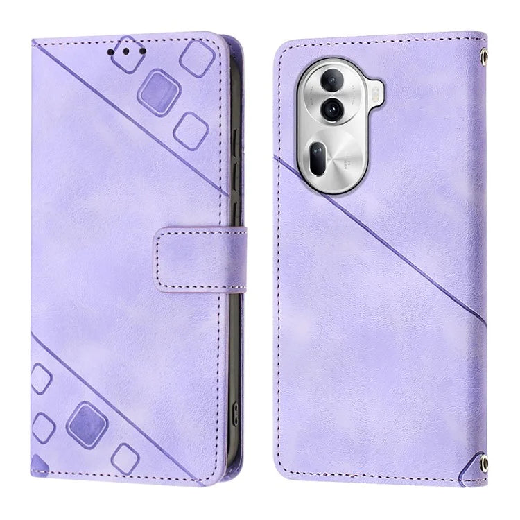 PT005 YB Imprinting Series-7 for Oppo Reno11 Pro 5G (Global) Case Skin-touch Leather Phone Cover with Crossbody Lanyard