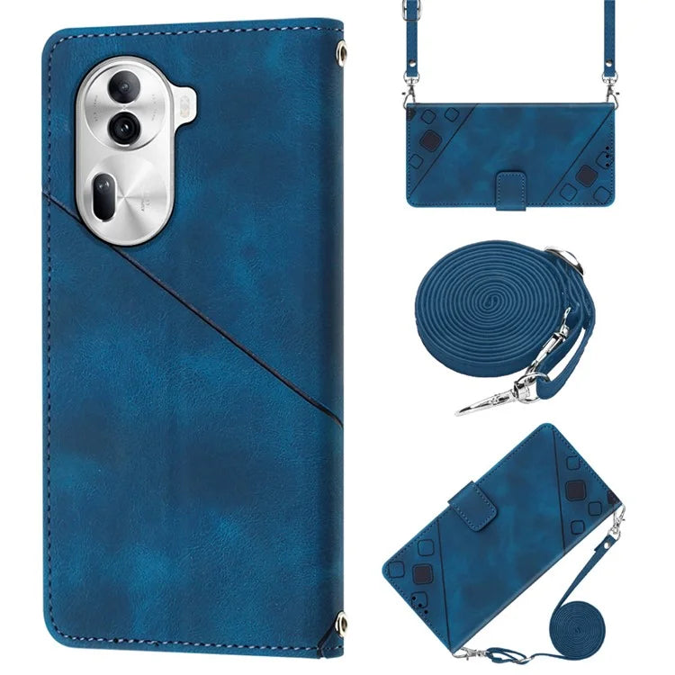 PT005 YB Imprinting Series-7 for Oppo Reno11 Pro 5G (Global) Case Skin-touch Leather Phone Cover with Crossbody Lanyard