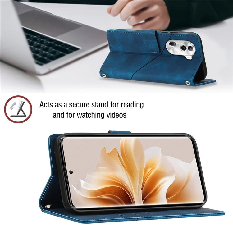 PT005 YB Imprinting Series-7 for Oppo Reno11 Pro 5G (Global) Case Skin-touch Leather Phone Cover with Crossbody Lanyard