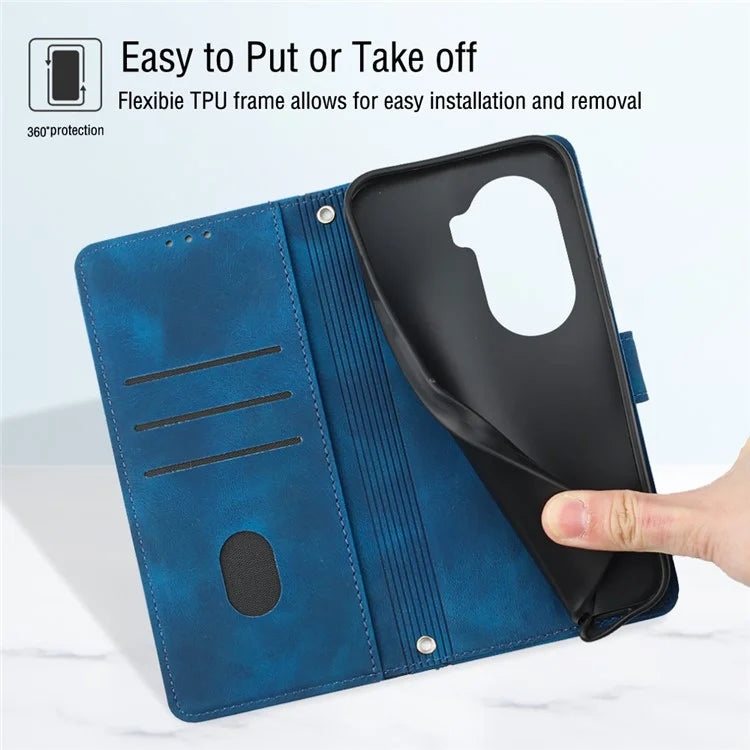 PT005 YB Imprinting Series-7 for Oppo Reno11 Pro 5G (Global) Case Skin-touch Leather Phone Cover with Crossbody Lanyard