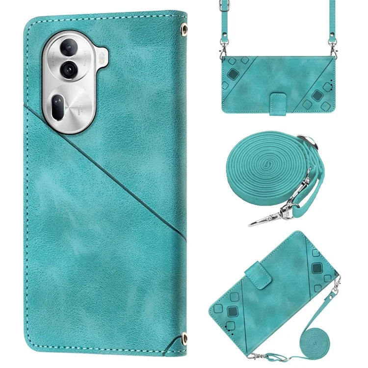 PT005 YB Imprinting Series-7 for Oppo Reno11 Pro 5G (Global) Case Skin-touch Leather Phone Cover with Crossbody Lanyard