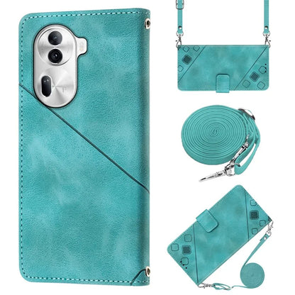 PT005 YB Imprinting Series-7 for Oppo Reno11 Pro 5G (Global) Case Skin-touch Leather Phone Cover with Crossbody Lanyard