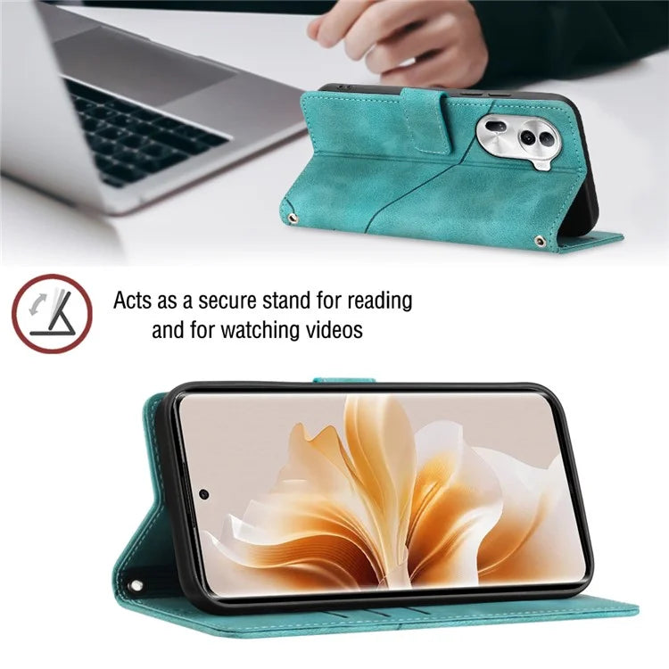 PT005 YB Imprinting Series-7 for Oppo Reno11 Pro 5G (Global) Case Skin-touch Leather Phone Cover with Crossbody Lanyard