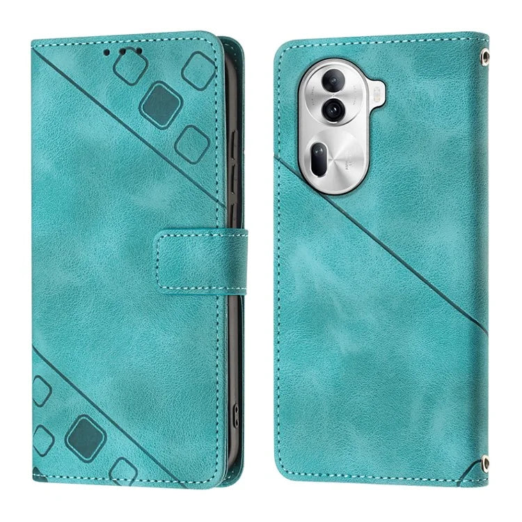 PT005 YB Imprinting Series-7 for Oppo Reno11 Pro 5G (Global) Case Skin-touch Leather Phone Cover with Crossbody Lanyard