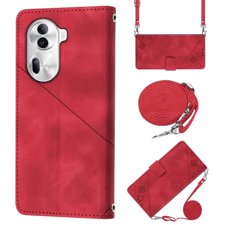 PT005 YB Imprinting Series-7 for Oppo Reno11 Pro 5G (Global) Case Skin-touch Leather Phone Cover with Crossbody Lanyard