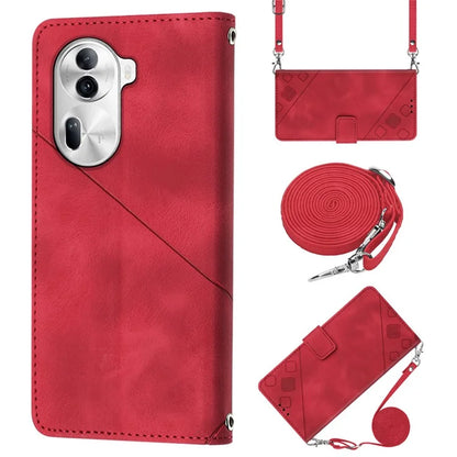 PT005 YB Imprinting Series-7 for Oppo Reno11 Pro 5G (Global) Case Skin-touch Leather Phone Cover with Crossbody Lanyard