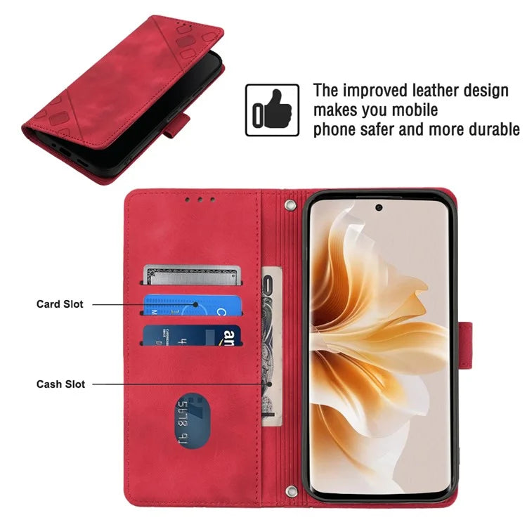 PT005 YB Imprinting Series-7 for Oppo Reno11 Pro 5G (Global) Case Skin-touch Leather Phone Cover with Crossbody Lanyard
