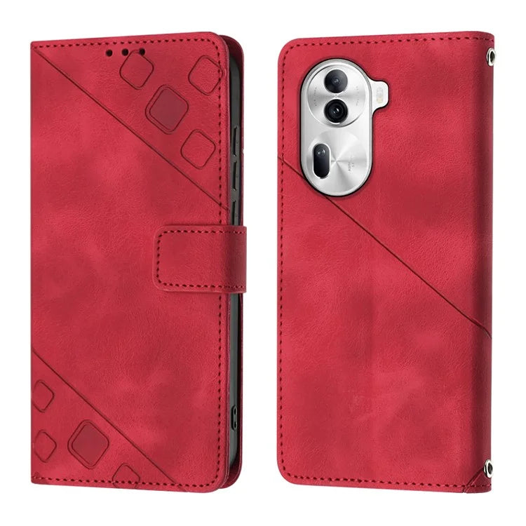 PT005 YB Imprinting Series-7 for Oppo Reno11 Pro 5G (Global) Case Skin-touch Leather Phone Cover with Crossbody Lanyard
