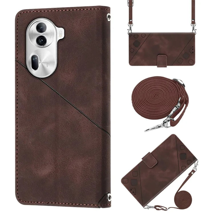 PT005 YB Imprinting Series-7 for Oppo Reno11 Pro 5G (Global) Case Skin-touch Leather Phone Cover with Crossbody Lanyard