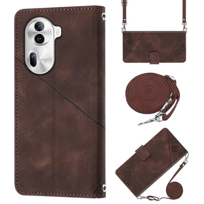 PT005 YB Imprinting Series-7 for Oppo Reno11 Pro 5G (Global) Case Skin-touch Leather Phone Cover with Crossbody Lanyard