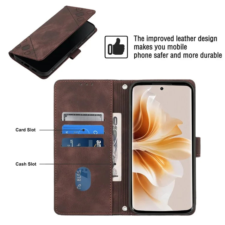 PT005 YB Imprinting Series-7 for Oppo Reno11 Pro 5G (Global) Case Skin-touch Leather Phone Cover with Crossbody Lanyard