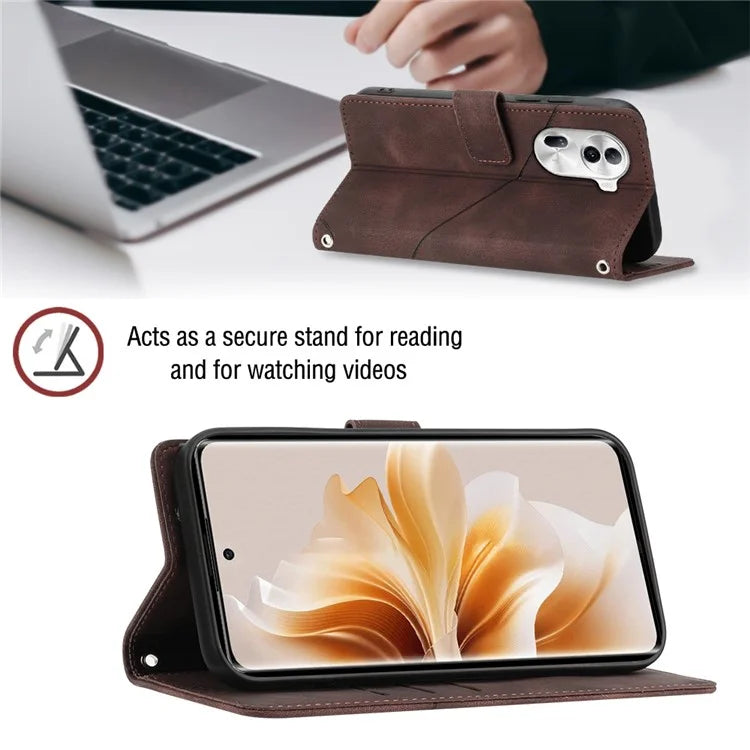 PT005 YB Imprinting Series-7 for Oppo Reno11 Pro 5G (Global) Case Skin-touch Leather Phone Cover with Crossbody Lanyard