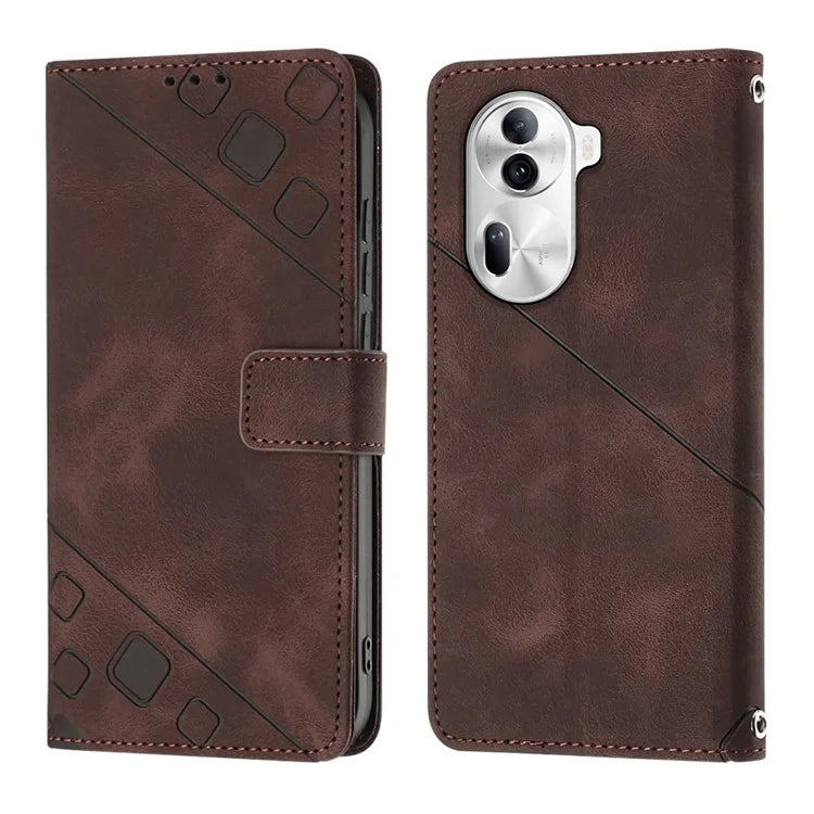 PT005 YB Imprinting Series-7 for Oppo Reno11 Pro 5G (Global) Case Skin-touch Leather Phone Cover with Crossbody Lanyard