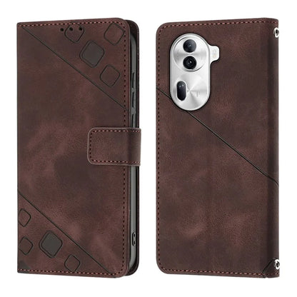 PT005 YB Imprinting Series-7 for Oppo Reno11 Pro 5G (Global) Case Skin-touch Leather Phone Cover with Crossbody Lanyard