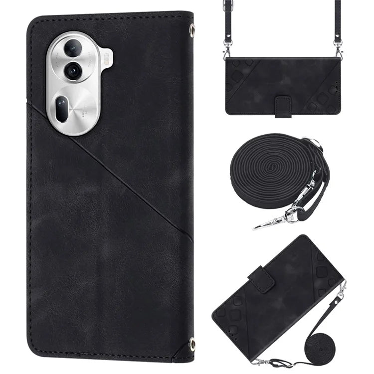 PT005 YB Imprinting Series-7 for Oppo Reno11 Pro 5G (Global) Case Skin-touch Leather Phone Cover with Crossbody Lanyard