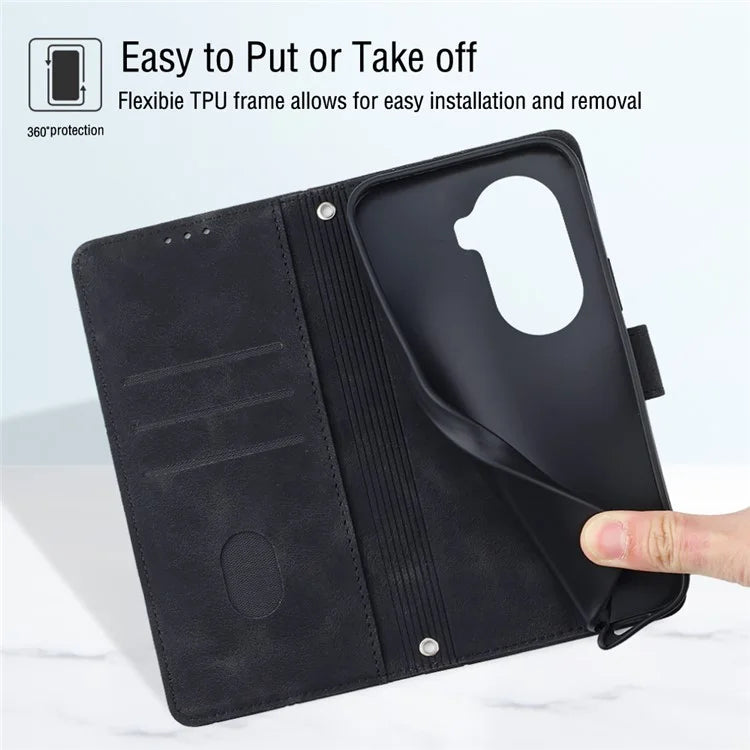 PT005 YB Imprinting Series-7 for Oppo Reno11 Pro 5G (Global) Case Skin-touch Leather Phone Cover with Crossbody Lanyard