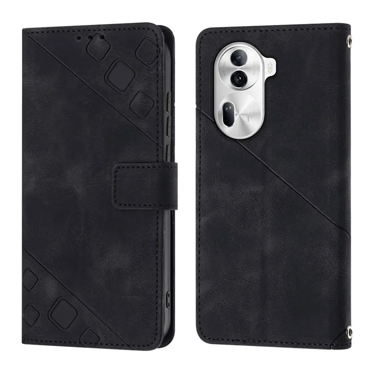 PT005 YB Imprinting Series-7 for Oppo Reno11 Pro 5G (Global) Case Skin-touch Leather Phone Cover with Crossbody Lanyard
