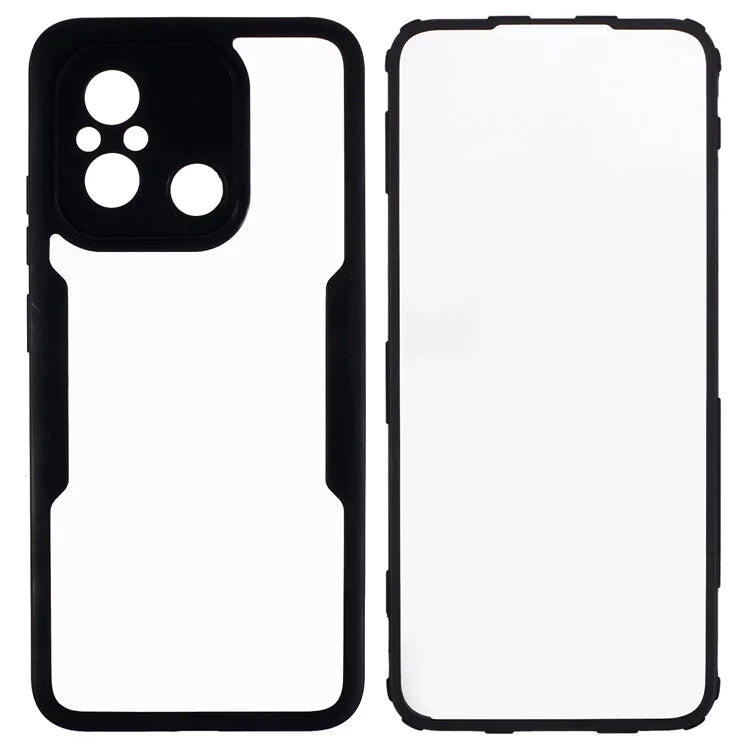 For Xiaomi Redmi 12C 4G Clear Phone Case Acrylic+TPU+PET Screen Protector Full Protection Cover