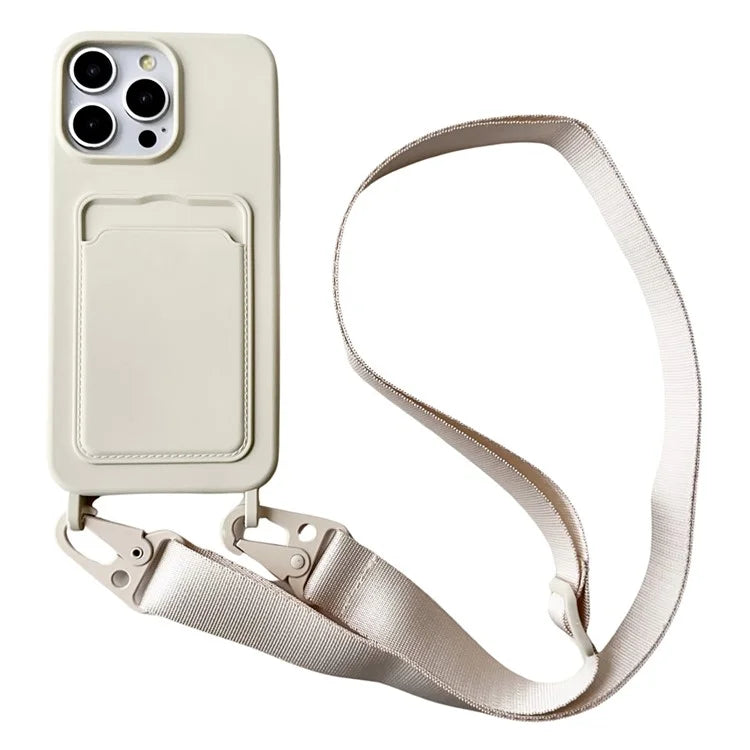 For iPhone 15 Pro Max Cell Phone Cases Drop-proof Liquid Silicone Cover with Wide Lanyard