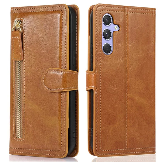 For Samsung Galaxy A25 5G (Global) (161.0 x 76.5 x 8.3mm) Leather Case Zipper Wallet Stand Phone Cover