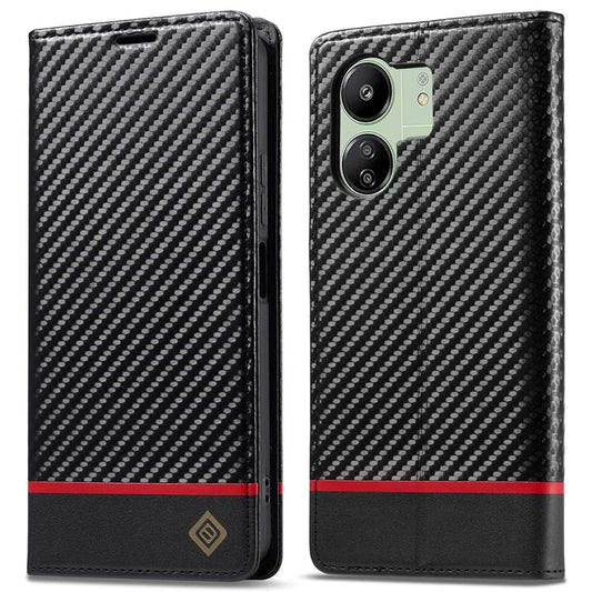 LC.IMEEKE For Xiaomi Redmi 13C 4G / Poco C65 4G Wallet Case PU Leather Carbon Fiber Texture Phone Cover