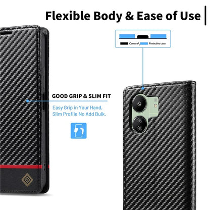 LC.IMEEKE For Xiaomi Redmi 13C 4G / Poco C65 4G Wallet Case PU Leather Carbon Fiber Texture Phone Cover