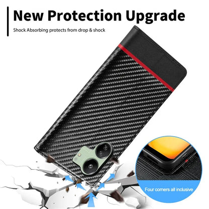 LC.IMEEKE For Xiaomi Redmi 13C 4G / Poco C65 4G Wallet Case PU Leather Carbon Fiber Texture Phone Cover