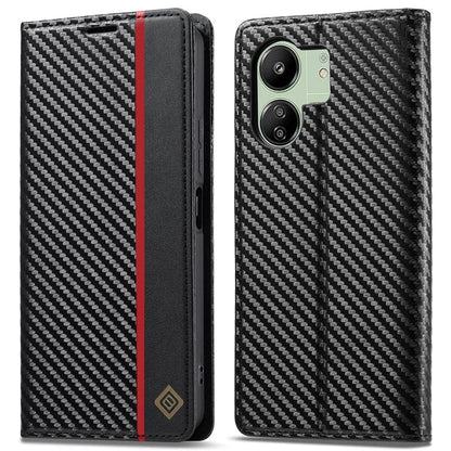 LC.IMEEKE For Xiaomi Redmi 13C 4G / Poco C65 4G Wallet Case PU Leather Carbon Fiber Texture Phone Cover