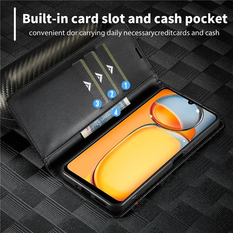 LC.IMEEKE For Xiaomi Redmi 13C 4G / Poco C65 4G Wallet Case PU Leather Carbon Fiber Texture Phone Cover