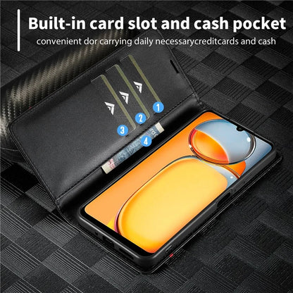 LC.IMEEKE For Xiaomi Redmi 13C 4G / Poco C65 4G Wallet Case PU Leather Carbon Fiber Texture Phone Cover