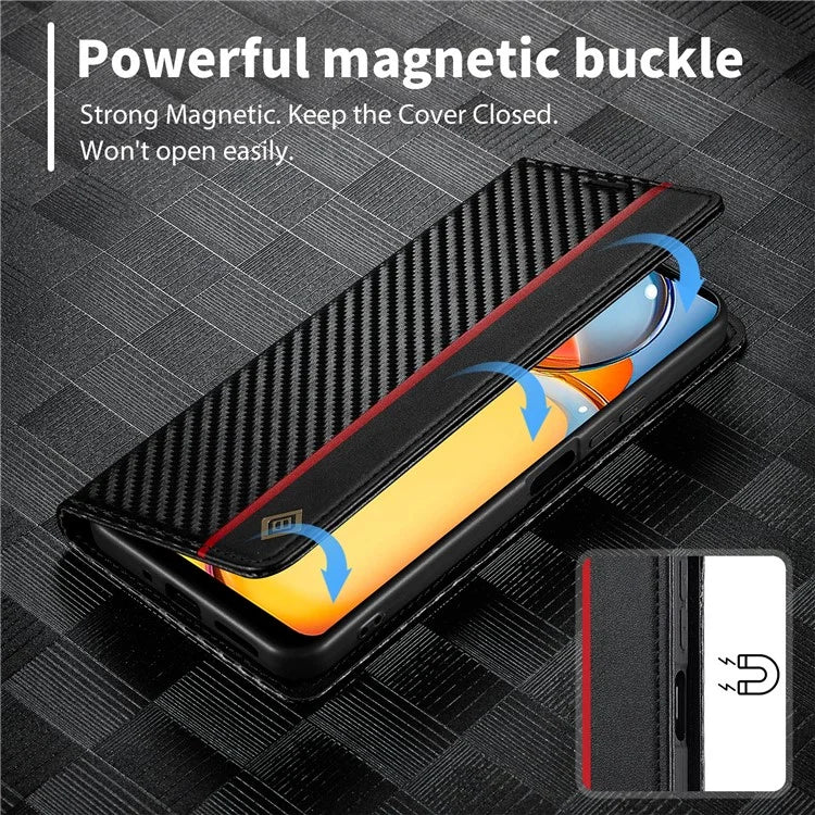 LC.IMEEKE For Xiaomi Redmi 13C 4G / Poco C65 4G Wallet Case PU Leather Carbon Fiber Texture Phone Cover