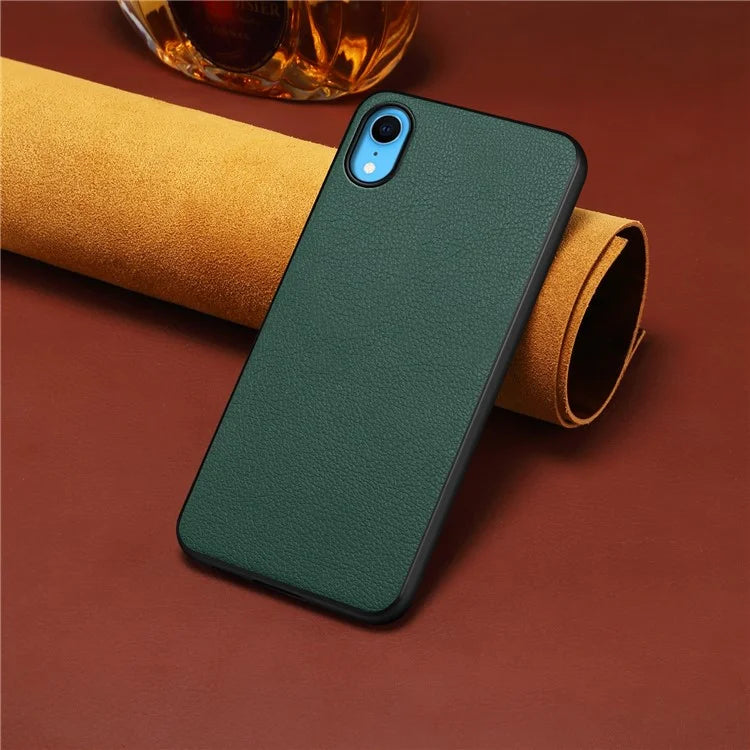 For iPhone XR Case Calf Texture PU Leather Cell Phone Back Cover