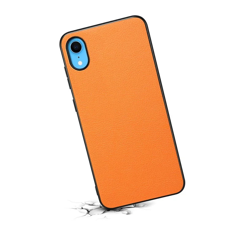 For iPhone XR Case Calf Texture PU Leather Cell Phone Back Cover
