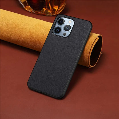 For iPhone 13 Pro Max Slim Case Calf Texture PU+TPU+PC Phone Back Cover