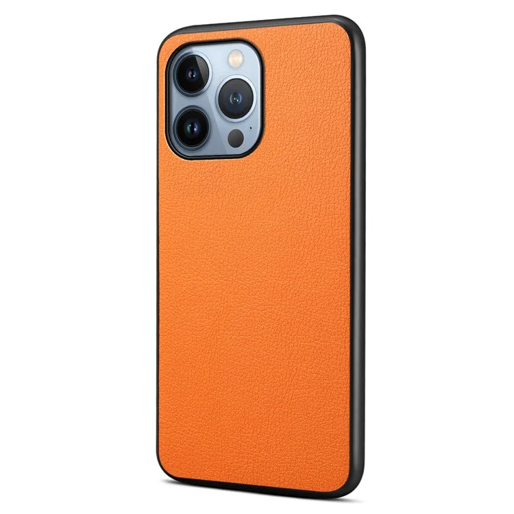 For iPhone 13 Pro Max Slim Case Calf Texture PU+TPU+PC Phone Back Cover