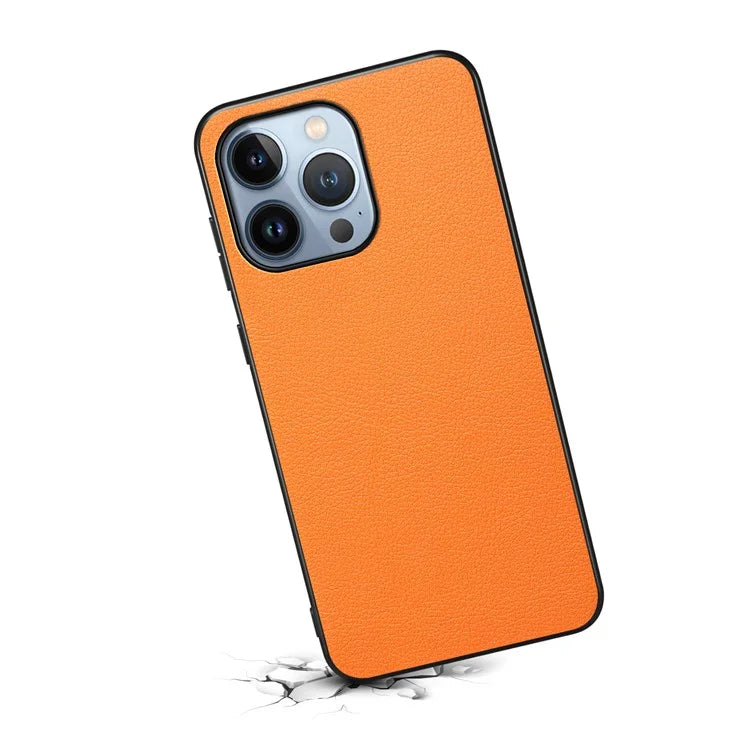 For iPhone 13 Pro Max Slim Case Calf Texture PU+TPU+PC Phone Back Cover