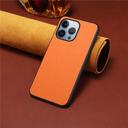 For iPhone 13 Pro Max Slim Case Calf Texture PU+TPU+PC Phone Back Cover