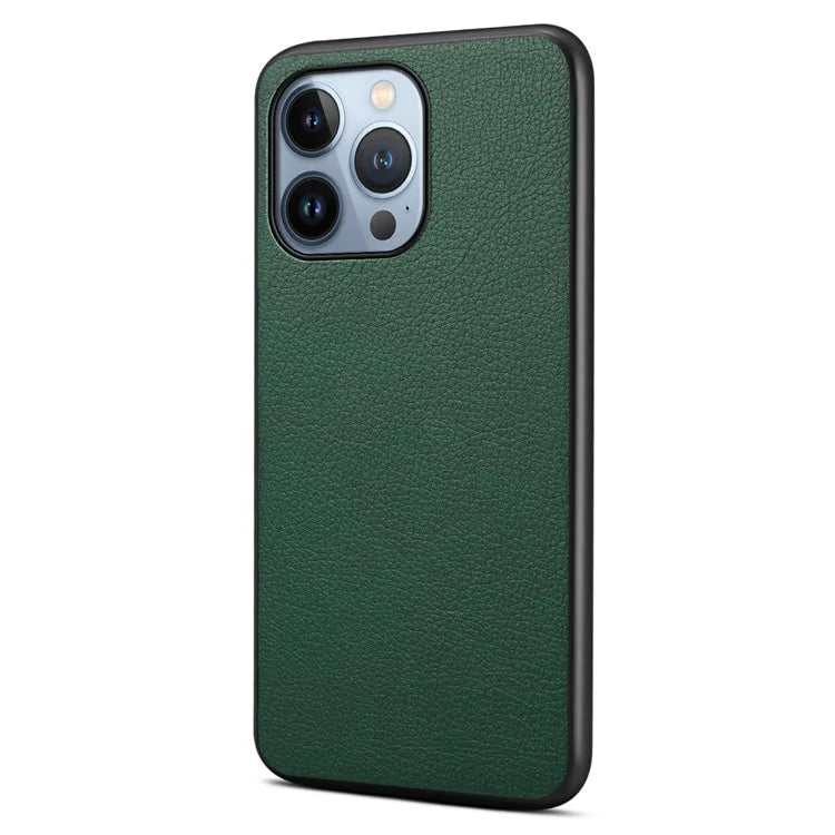 For iPhone 13 Pro Max Slim Case Calf Texture PU+TPU+PC Phone Back Cover