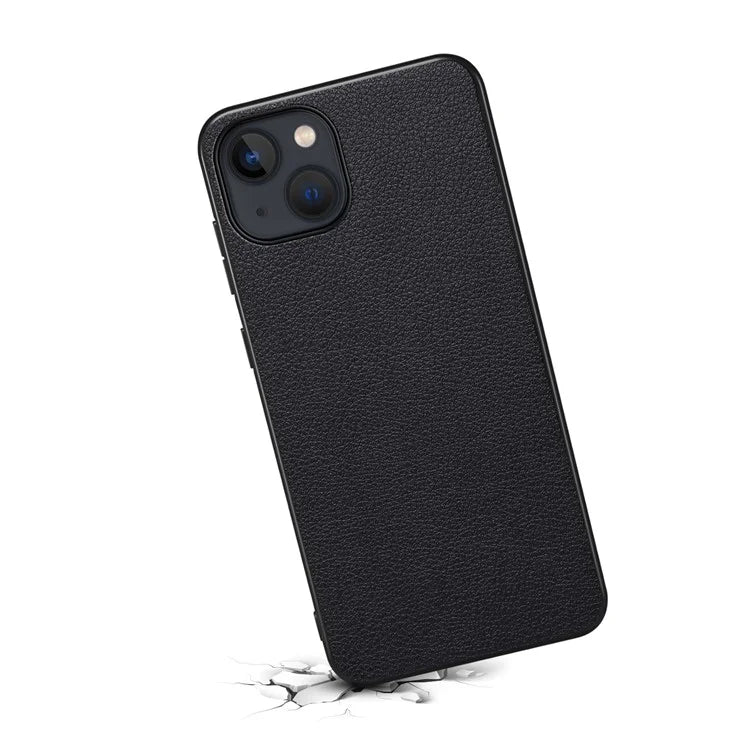 For iPhone 14 Case PU+TPU+PC Calf Texture Cell Phone Back Cover
