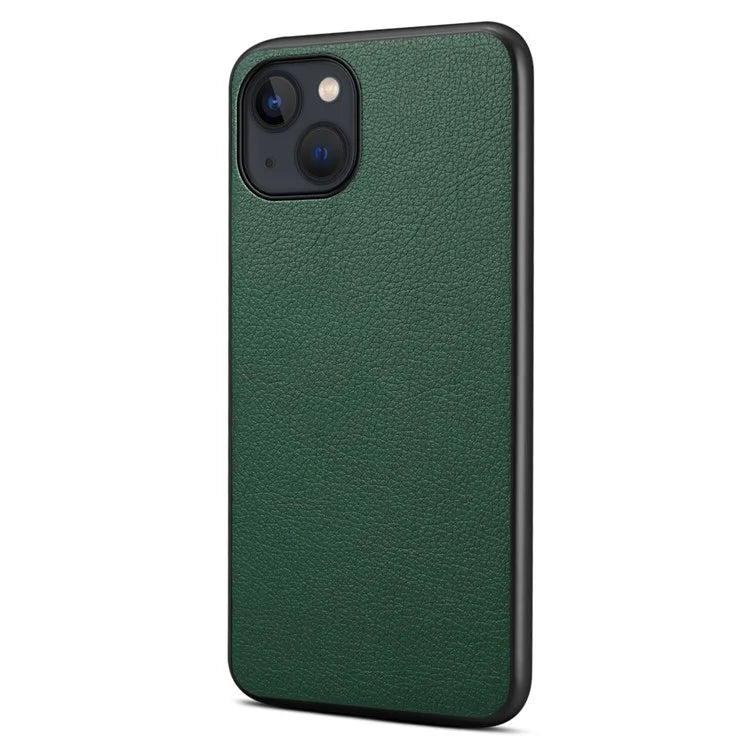For iPhone 14 Case PU+TPU+PC Calf Texture Cell Phone Back Cover